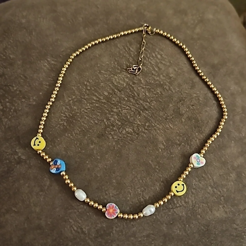 3/$25 Girls Smiley Face Hearts Gold Beaded Necklace